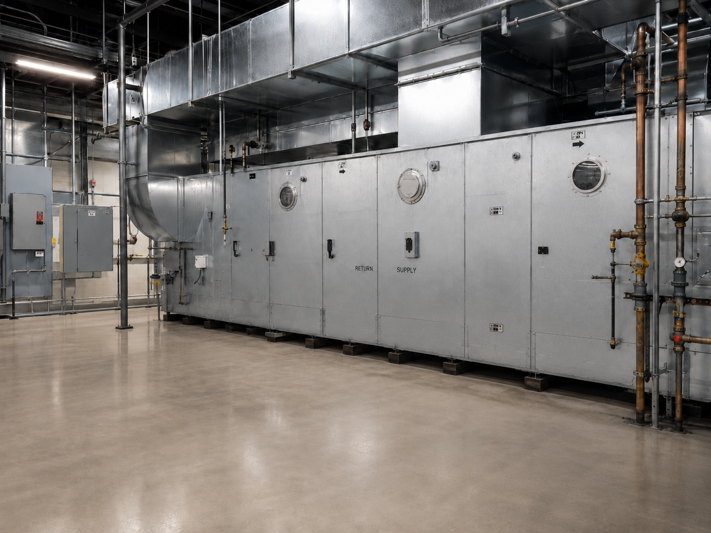 Système de ventilation et fournaise commerciale dans la salle mécanique d'un bâtiment à Québec