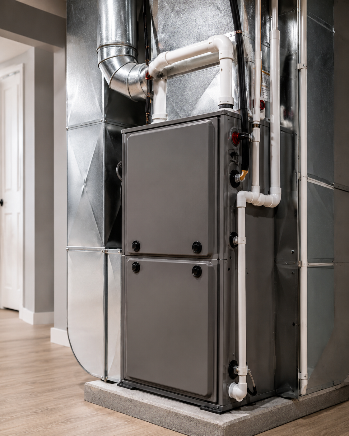 Fournaise résidentielle haute efficacité raccordée au réseau de conduits de ventilation dans une maison de Québec